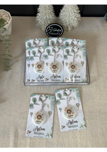 Figürlü Yeni Doğan Mevlit Hediyelik Bebek Açacak Anahtarlık-Safari Aslan -Toplam 20 Adet Kartlı modelleri