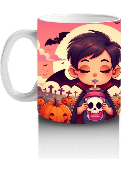 Gülen Cadı Kız Figürlü Çocuklara Özel Tatlı Cadılar Bayramı Baskılı Kupa Bardak fiyatları