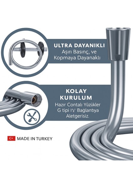 Dayanıklı Gri Silikon Duş Hortumu – Kırılma Karşıtı, Esnek, Sızdırmaz ve Uzun Ömürlü fiyatları