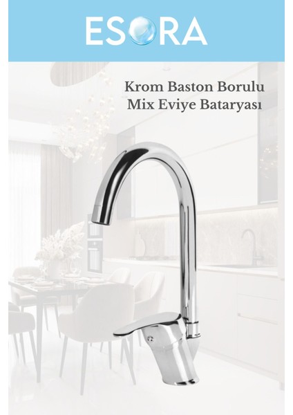 Baston Borulu Modern Krom Kaplama Çift Fonksiyonlu Mutfak Eviye Bataryası