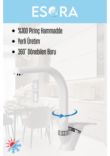 Beyaz Balık Sırtı Mix Mutfak Bataryası Çift Su Girişli Çeşme Eviye Bataryası Mutfak Çeşmesi fiyatları