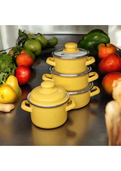 Emaye Mini Tencere Seti Saklama Kabı Seti Emaye Sos Mama Mini Yumurta Haşlama Tenceresi 8 Parça