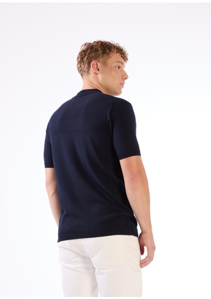 Lacivert Fermuarlı Polo Yaka Kısa Kollu Örgü Slim Fit Erkek Triko modelleri