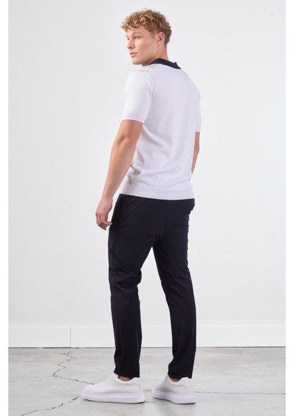 Lacivert Polo V Yaka Blok Desen Kısa Kollu Slim Fit Erkek Triko modelleri