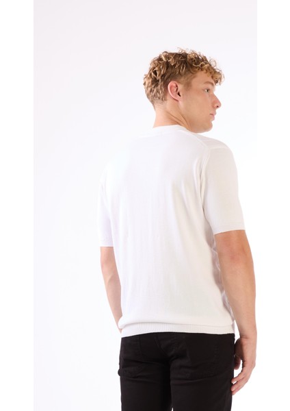 Beyaz Polo Düğmeli Kısa Kollu Düz Renk Fitilli Slim Fit Erkek Triko modelleri
