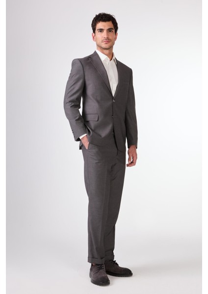 Gri Erkek Düz Mono Yaka Takım Elbise