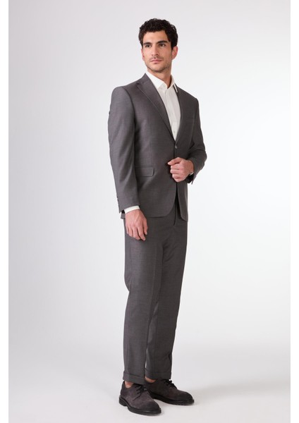 Gri Erkek Düz Mono Yaka Takım Elbise
