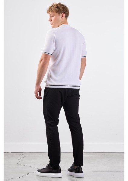 Beyaz Polo Düğmeli Fitilli Kısa Kollu Slim Fit Erkek Triko modelleri