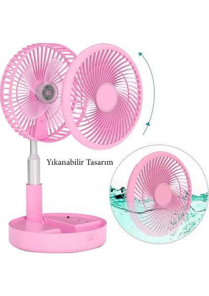 Katlanabilir Yükseltilebilir Taşınabilir Fan Vantilatör (4 Farklı Mod), Pembe, 97,5cm Kadar Uzayabilir, modelleri