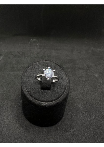 Altı Tırnaklı Yüksek Tektaş Ithal Kadın Gümüş Yüzük