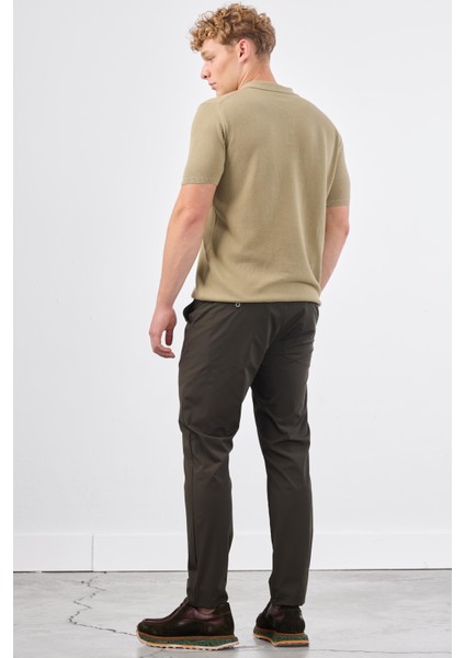Haki Polo Düğme Yaka Düz Renk Slim Fit Erkek Triko modelleri