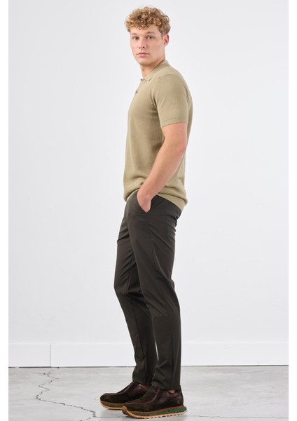 Haki Polo Düğme Yaka Düz Renk Slim Fit Erkek Triko fırsatları