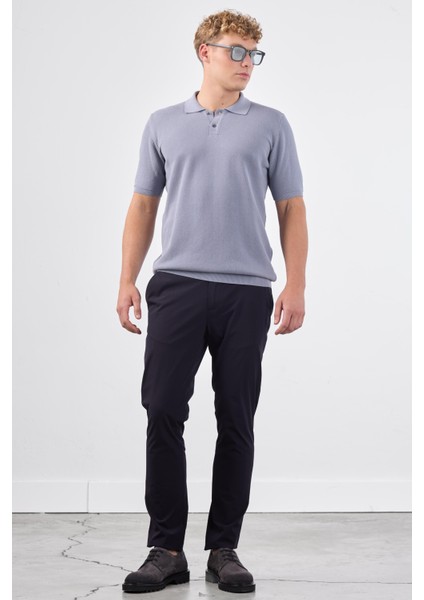 Gri Polo Düğme Yaka Düz Renk Slim Fit Erkek Triko indirimleri
