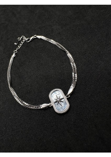 Sedefli Kutup Yıldızı Çift Zincirli Ithal Kadın Gümüş Bileklik fiyatları