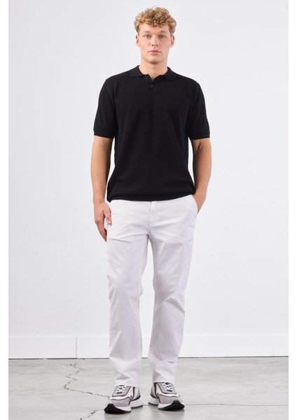 Siyah Polo Düğme Yaka Düz Renk Slim Fit Erkek Triko fiyatları