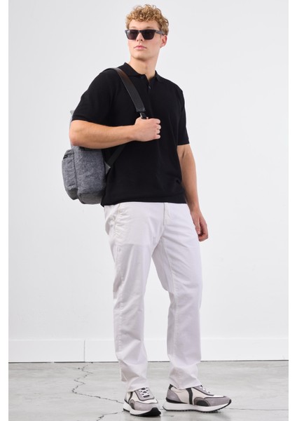 Siyah Polo Düğme Yaka Düz Renk Slim Fit Erkek Triko fırsatları