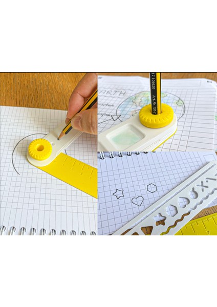 Çocuklar Için 3D Baskı Katlanabilir Çizim Seti | Şablon + Cetvel + Boya Paleti | Okul Kırtasiye Seti