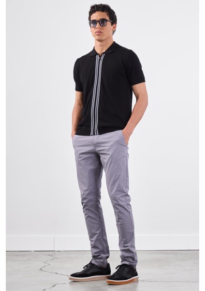 Siyah Polo Fermuar Yaka Düz Kısa Kollu Slim Fit Erkek Triko fiyatları