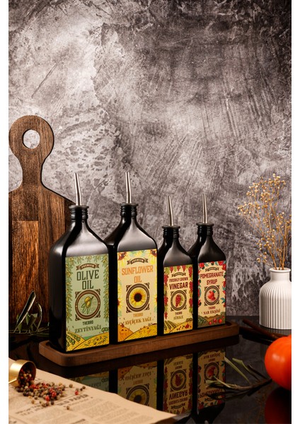 Carmen Serisi Ahşap Stantlı Zeytinyağı,ayçiçek Yağı, Sirke ,nar Ekşisi Şişesi Yağdanlık fiyatları