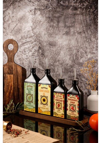 Carmen Serisi Ahşap Stantlı Zeytinyağı,ayçiçek Yağı, Sirke ,nar Ekşisi Şişesi Yağdanlık modelleri