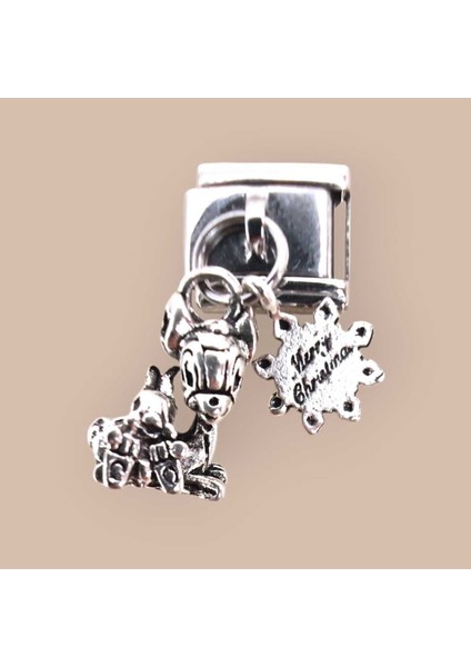 MOON SİRİUS Italyan Charm Bileklik Ucu – Yılbaşı Temalı Köpek ve Kar Tanesi Figürlü 1 Cm(1 Adet )
