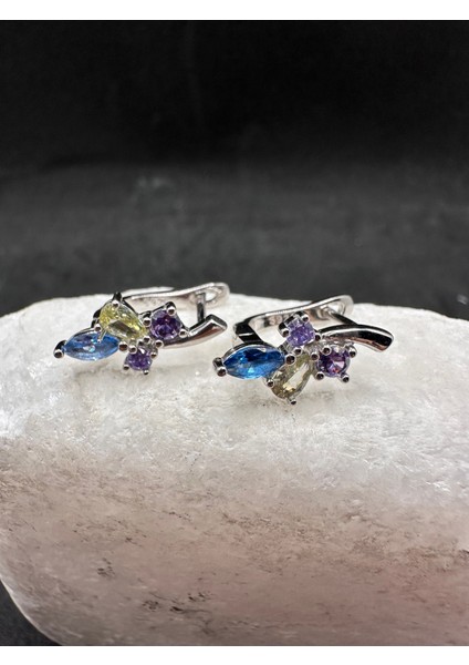 Renkli Taşlı Çiçek Model Ithal Kadın Gümüş Küpe fiyatları