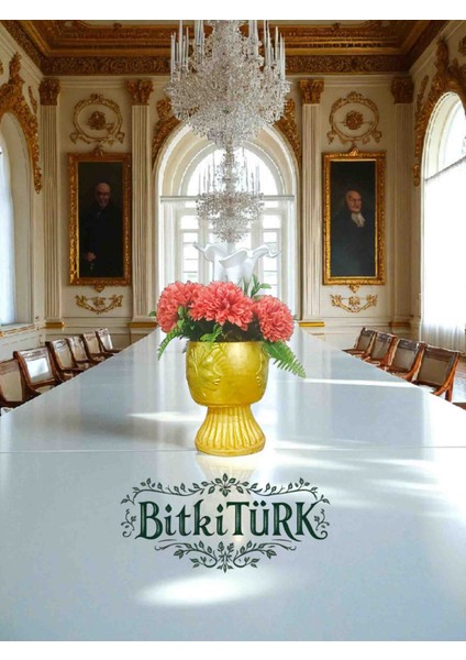 -Ayaklı Beton Saksıda Yapay Çiçek Aranjmanı Ofis Salon Cafe