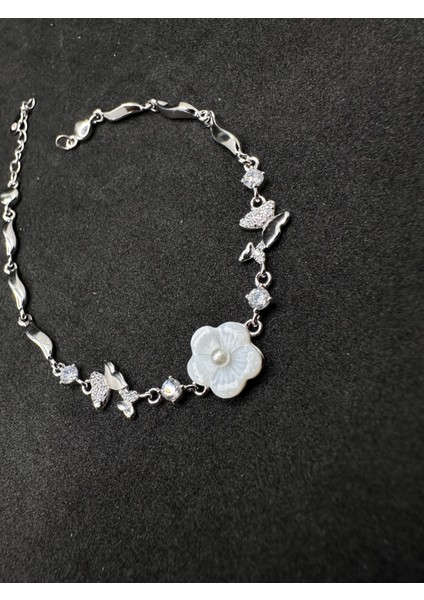 Incili Manolya Çiçeği Ithal Kadın Gümüş Bileklik modelleri