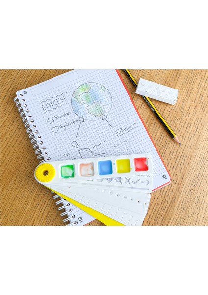 Çocuklar Için 3D Baskı Katlanabilir Çizim Seti | Şablon + Cetvel + Boya Paleti | Okul Kırtasiye Seti