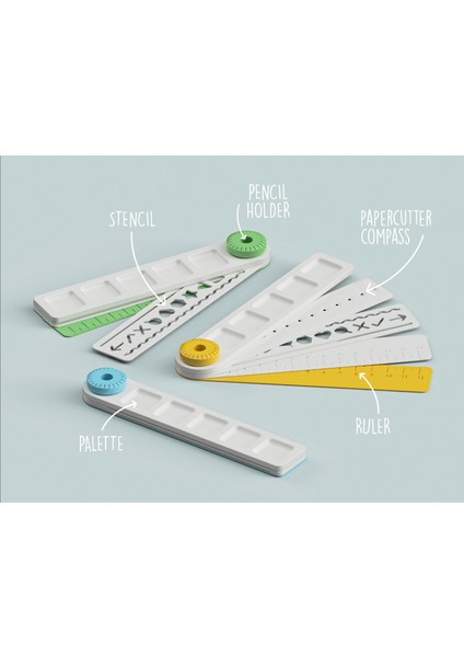 Çocuklar Için 3D Baskı Katlanabilir Çizim Seti | Şablon + Cetvel + Boya Paleti | Okul Kırtasiye Seti fiyatları