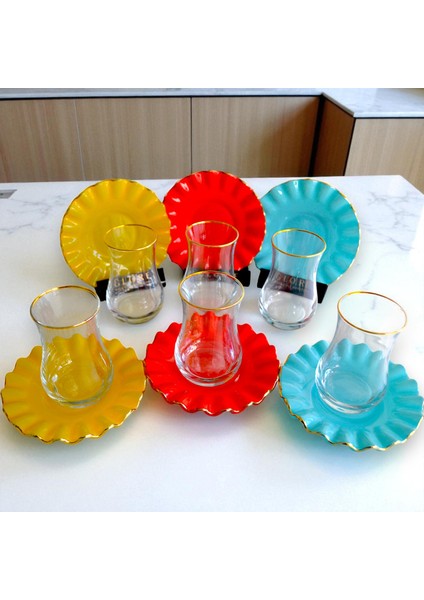 Glore Audra Altın Yaldızlı Cam Çay Bardağı Seti