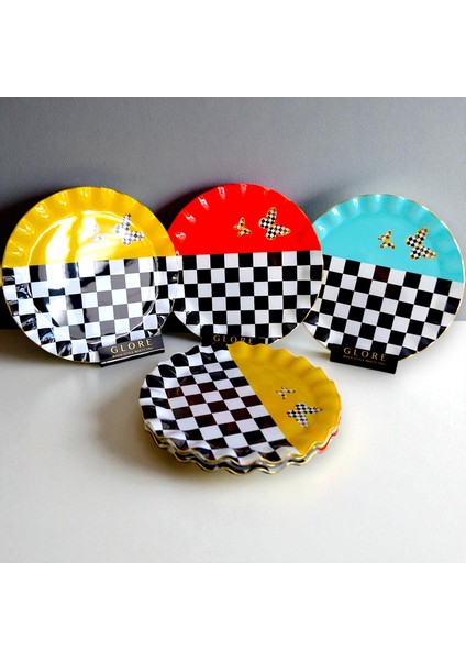 Glore Audra Altın Yaldızlı Cam Pasta Tabağı Seti modelleri