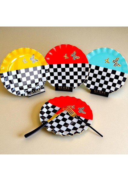 Glore Audra Altın Yaldızlı Cam Pasta Tabağı Seti fırsatları