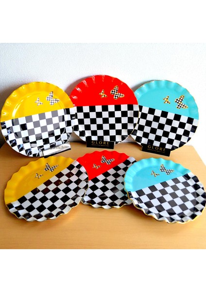 Glore Audra Altın Yaldızlı Cam Pasta Tabağı Seti