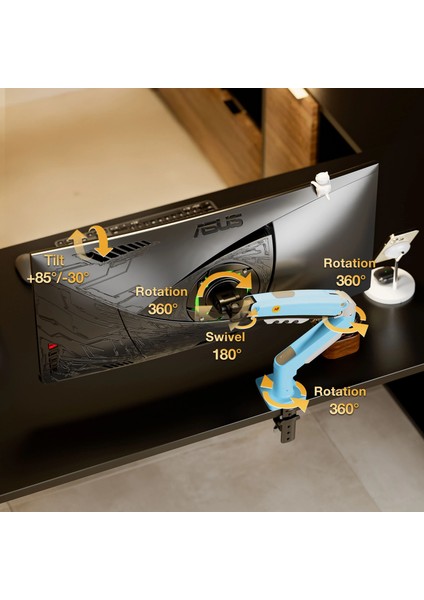 North Bayou Nb F80 (2025 Model) Amortisörlü Tekli Monitör Standı Bulut Mavisi (17-30 Inç)-(2-9 Kg)