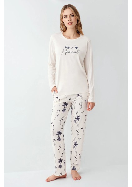 Yumuşak Dokulu Uzun Kol Kadın Pijama Takım 3411