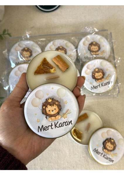 Kabartmalı 3 Boyutlu Isimli Yeni Doğan Bebek Mevlid Hediyelik Mum-Aslan -Toplam 10 Adet
