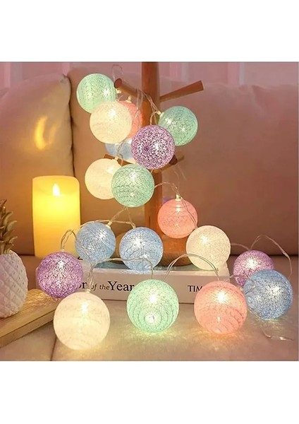 Top LED Işık 2 Metre Renkli Koton Top Dizeleri 10 Top ve 6 cm Işık