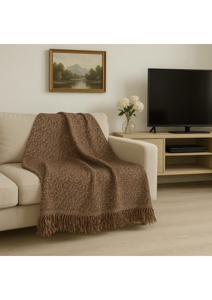 Modern Desenli Lastiksiz Açıkkahverengi Pamuklu Koltuk Örtüsü