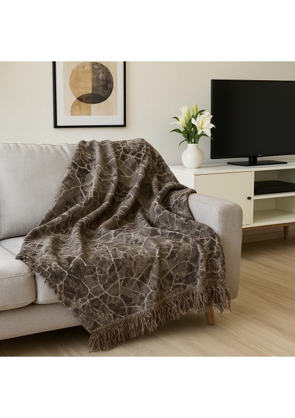 Modern Kayalık Desenli Lastiksiz Gri Pamuklu Koltuk Örtüsü