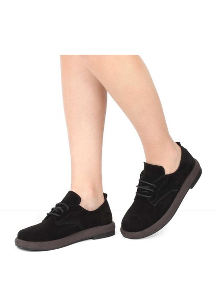 Kadın Siyah Bağcıklı Kalın Tabanlı Süet Deri Ayakkabı fiyatları