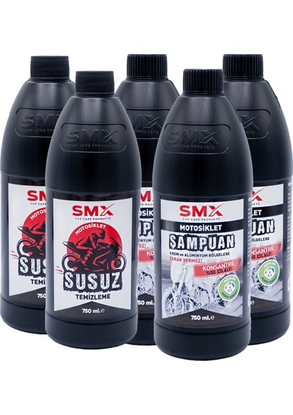 Motosiklet Şampuanı 750 ml 3 Adet +Motosiklet Susuz Temizleme 750 ml 2 Adet
