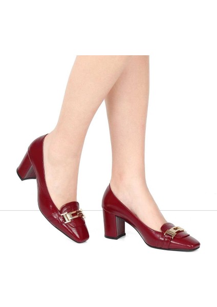 Kadın Bordo Kalın Topuklu Rugan Deri Klasik Ayakkabı fiyatları