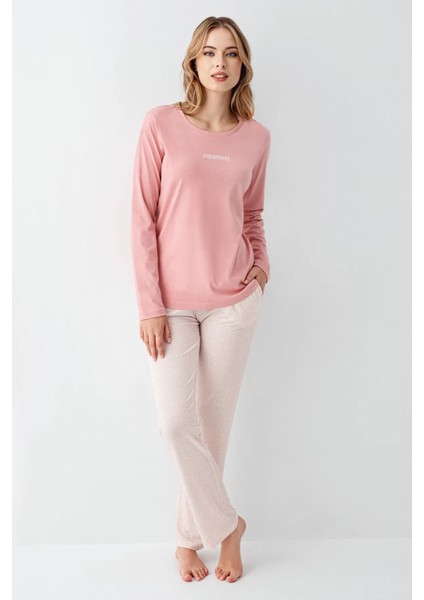 Yumuşak Dokulu Uzun Kol Kadın Pijama Takım 3417