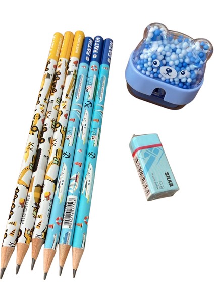 6 Adet Kurşun Kalem, 1 Adet Silka Pastel Silgi ve 1 Adet Kalemtıraş Kırtasiye Seti