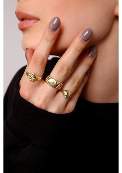 Altın Renk Vintage Kombin Ayarlanabilir Bijuteri Yüzük - 3666