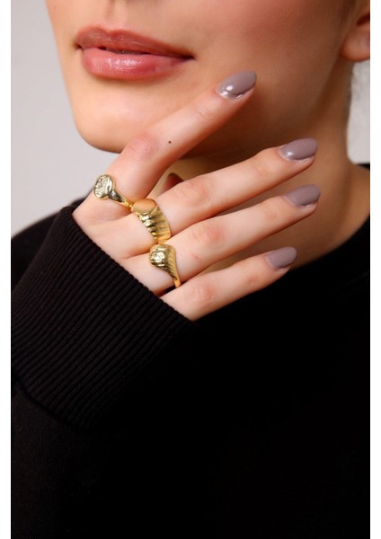 Altın Renk Vintage Kombin Ayarlanabilir Bijuteri Yüzük - 3666 modelleri