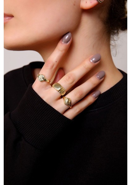 Altın Renk Vintage Kombin Ayarlanabilir Bijuteri Yüzük - 3666 fırsatları