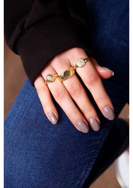 Altın Renk Vintage Kombin Ayarlanabilir Bijuteri Yüzük - 3666 indirimleri