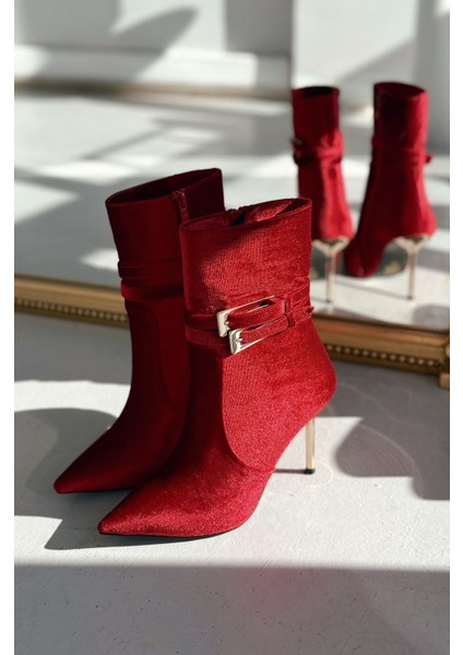 Calindo Kadife Toka Detaylı Kırmızı Kadın Topuklu Bot fırsatları
